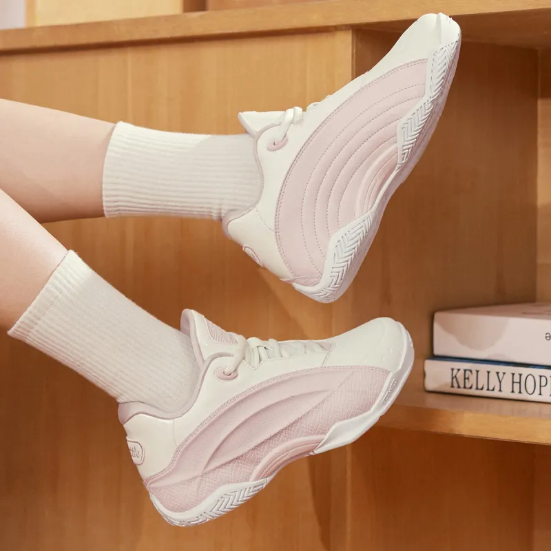QIAODAN Basketball Shoes Women's Low Top Cloud Pink Ivory-5