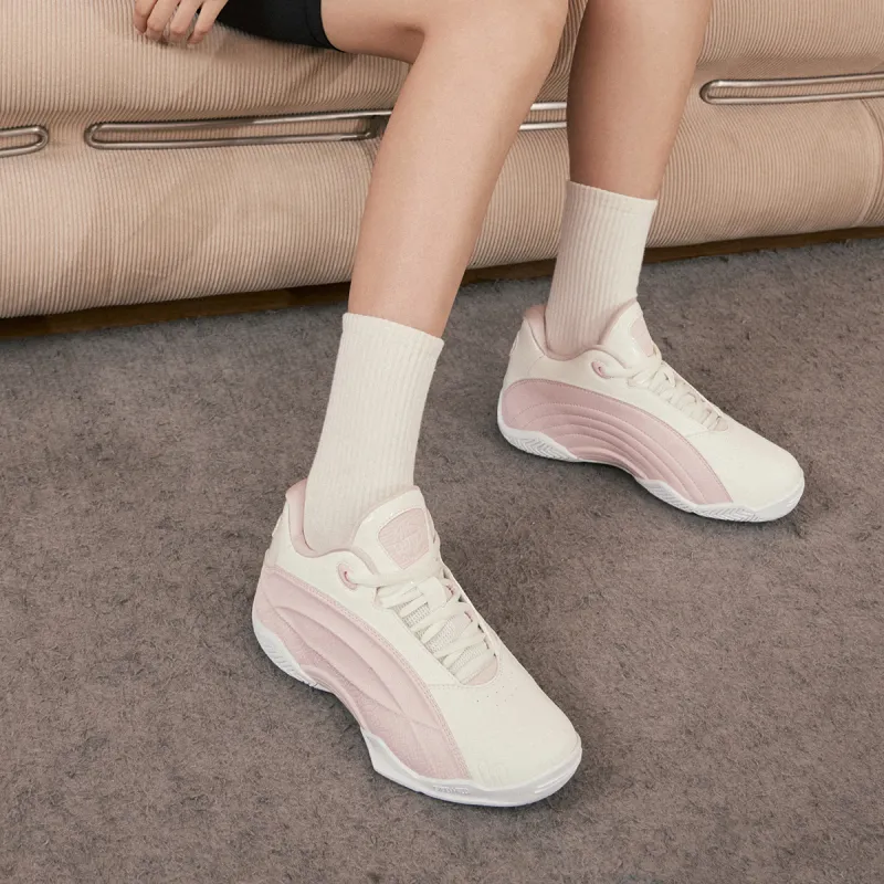 QIAODAN Basketball Shoes Women's Low Top Cloud Pink Ivory-9
