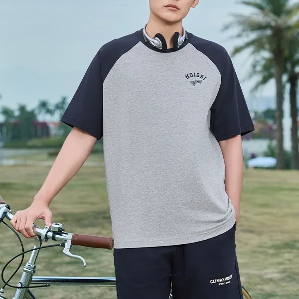 QIAODAN Raglan Sleeve T Shirt Unisex Gray Heather Gray/Nova Blue-2