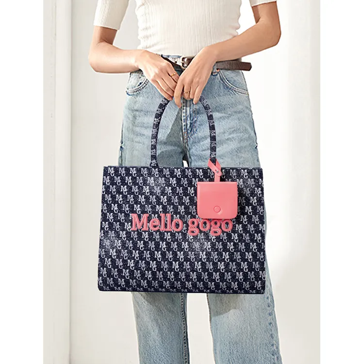 MELLO GOGO Fabric Tote Bag Shopping Bag Shoulder Bags Handbags Large Size Women's Midnight Black/Midnight Blue-2