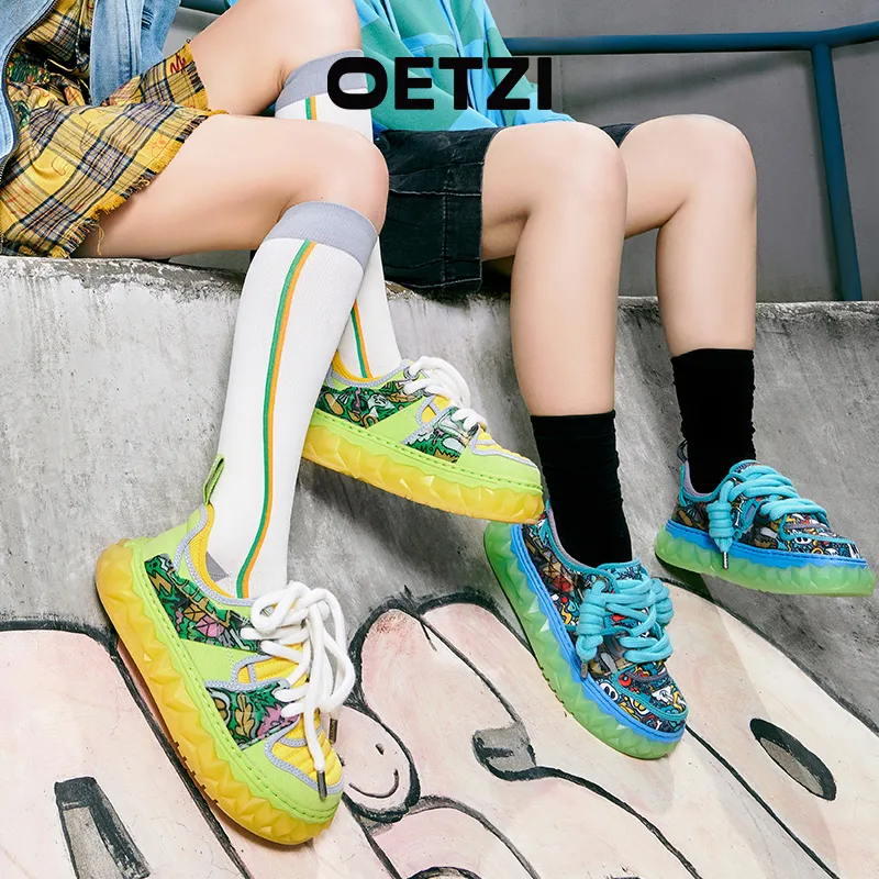 Wotto Artist x OETZI Ice Man Oz Breathable Height Increasing Coverage Low-Top Skateboard Shoes Unisex Green & Yellow-5
