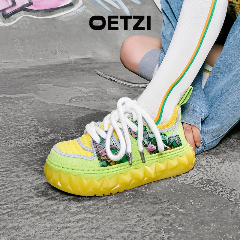 Wotto Artist x OETZI Height Increasing Coverage Low Top Skateboard Shoes Unisex Green Yellow-5