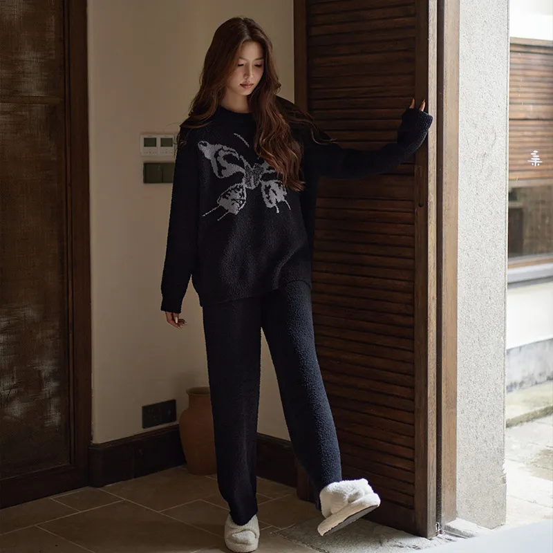 MEITENG Pajama Set Autumn And Winter Season Women's Black-2