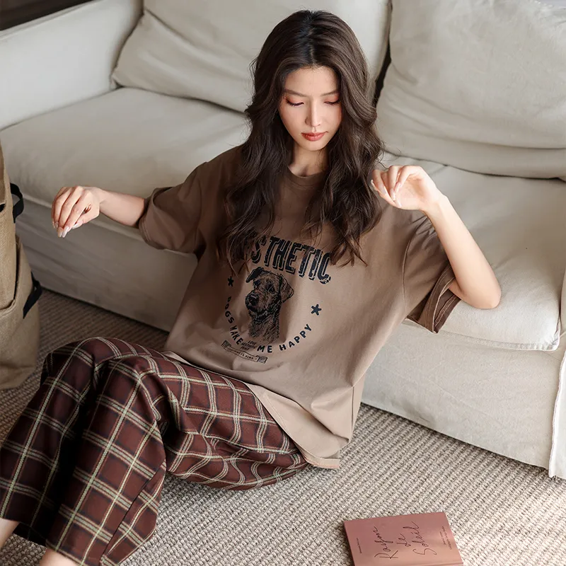MEITENG Pajama Set Women's Brown-3