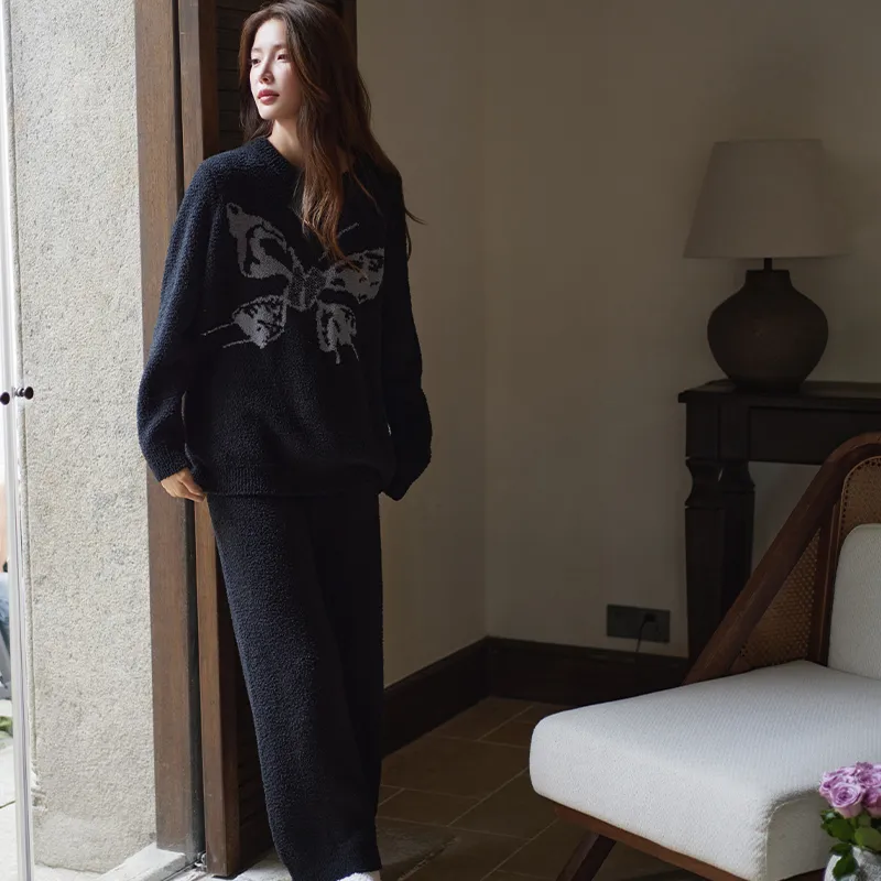 MEITENG Pajama Set Autumn And Winter Season Women's Black-3