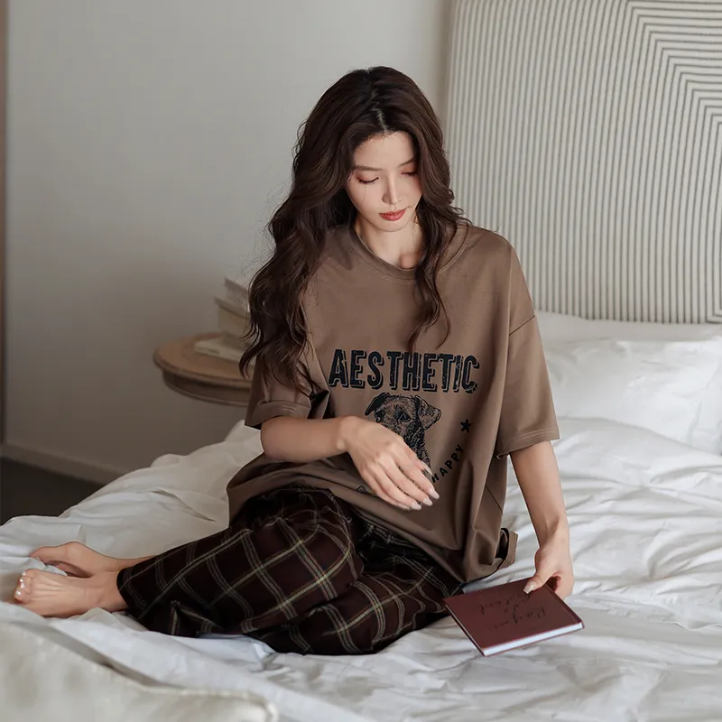 MEITENG Pajama Set Women's Brown-5
