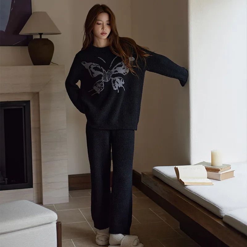 MEITENG Pajama Set Autumn And Winter Season Women's Black-4