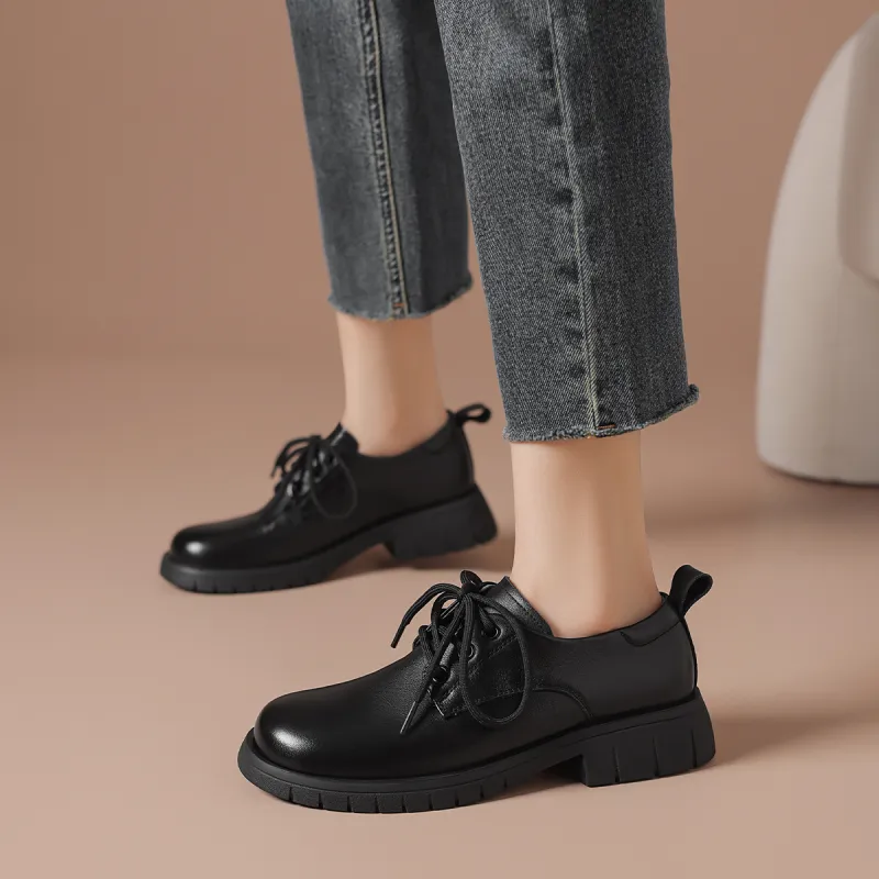 BOERDIQI Derby Shoes Casual Single Shoes 3.5cm Women's-2