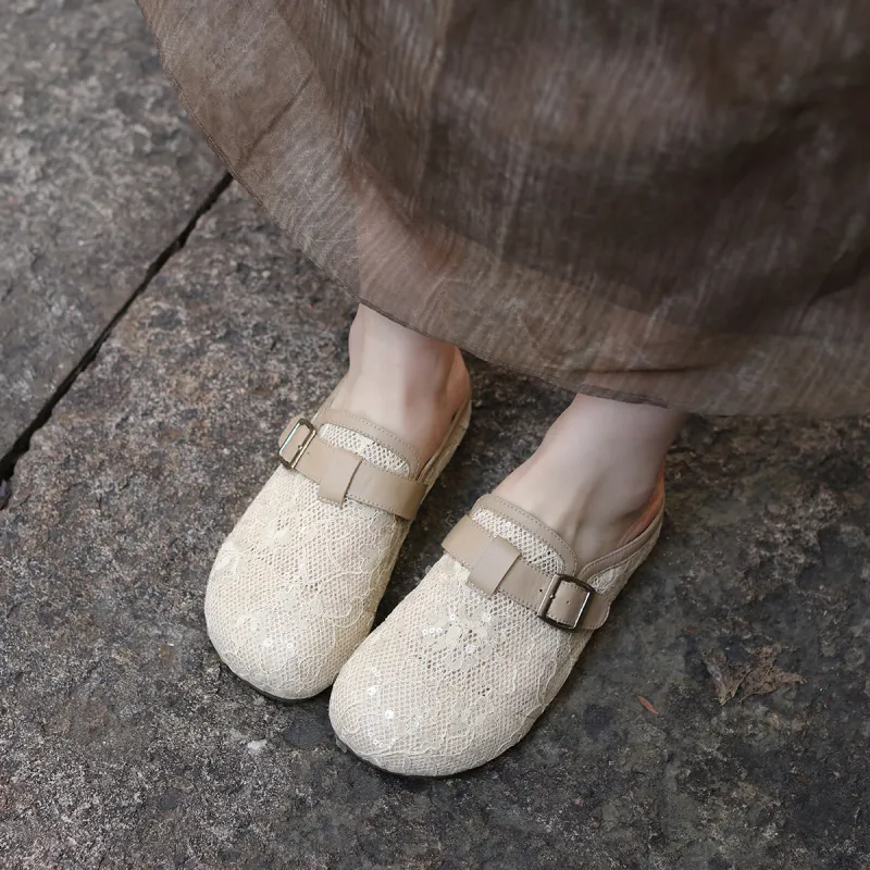 BOERDIQI Rubber Sole Cut Out Abrasion Resistant Closed Toe Slippers Women's Apricot-3