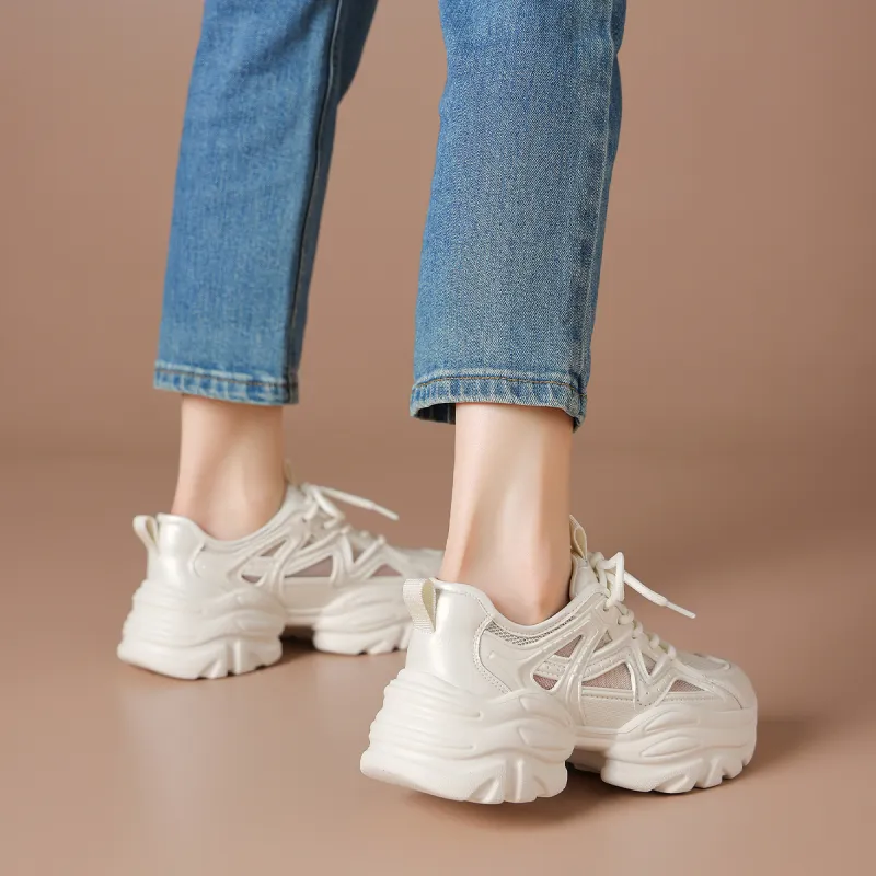 BOERDIQI Breathable Height Increase Low Top Chunky Sneakers Women's-4