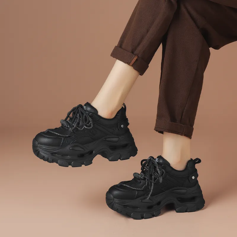 BOERDIQI Warm Height Increasing Lightweight Breathable Low Top Chunky Sneakers Women's-3