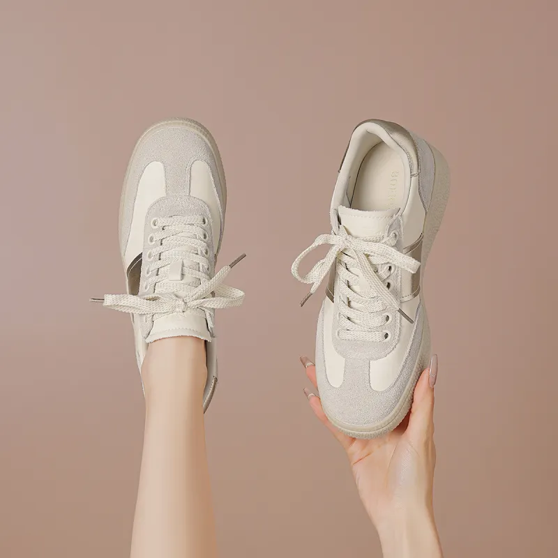 BOERDIQI German Army Trainers Wear resistant And Lightweight Low Top Skateboard Shoes Women's Beige Gold-4
