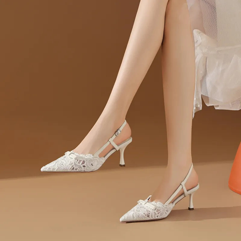 BOERDIQI Flared Heel High Heels 7.5cm Women's White-1