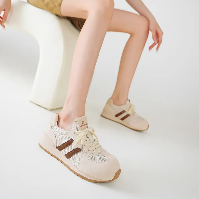 BOERDIQI German Army Trainers Breathable Lightweight Height Increasing Low Top Casual Shoes Women's-17