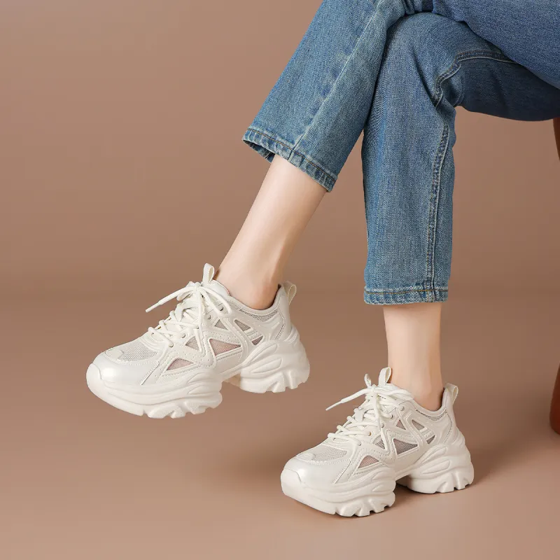 BOERDIQI Breathable Height Increase Low Top Chunky Sneakers Women's-1