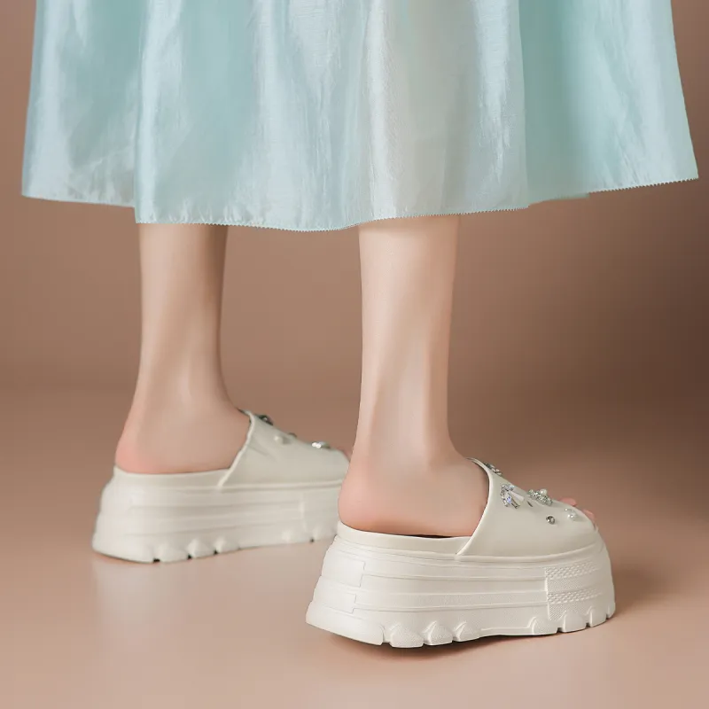 BOERDIQI PU Polyurethane EVA Abrasion Resistant Slide Slippers Women's White-6