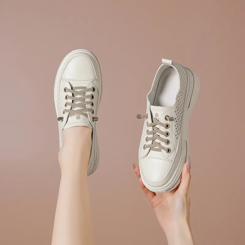 BOERDIQI Breathable Lightweight Height Increasing Low Top Casual Shoes Women's Beige Khaki-1