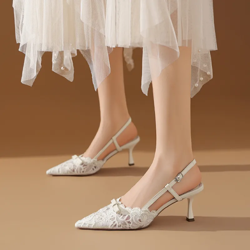 BOERDIQI Flared Heel High Heels 7.5cm Women's White-3