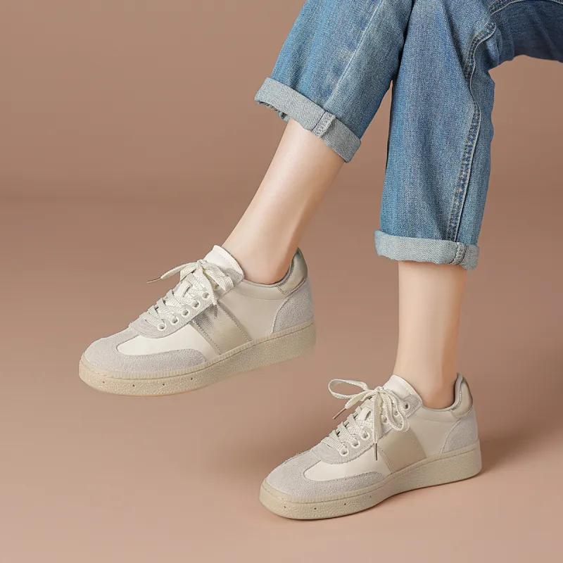 BOERDIQI German Army Trainers Wear resistant And Lightweight Low Top Skateboard Shoes Women's Beige Gold-1