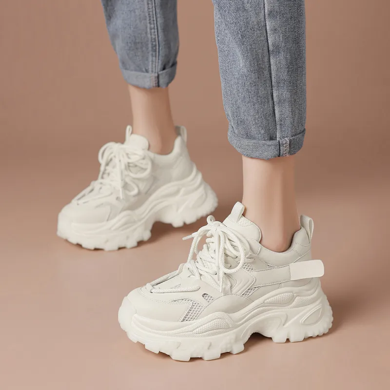 BOERDIQI Wear-Resistant Height Increasing Low-Top Chunky Sneakers Women's-3