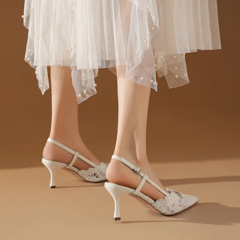 BOERDIQI Flared Heel High Heels 7.5cm Women's White-5