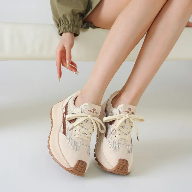 BOERDIQI German Army Trainers Breathable Lightweight Height Increasing Low Top Casual Shoes Women's-3