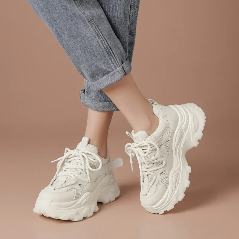 BOERDIQI Wear-Resistant Height Increasing Low-Top Chunky Sneakers Women's-4