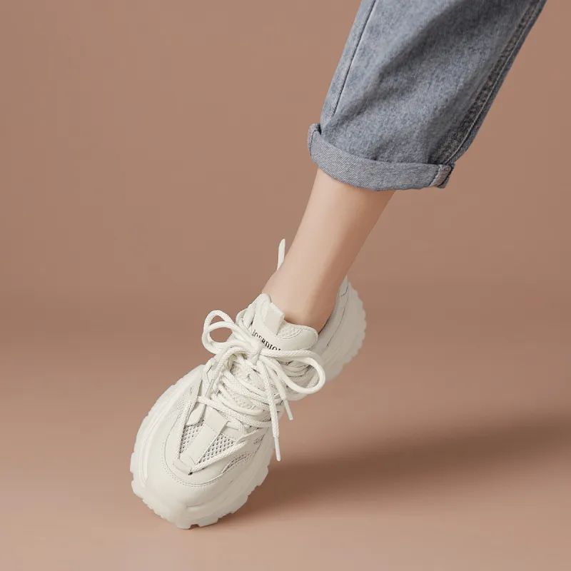 BOERDIQI Wear-Resistant Height Increasing Low-Top Chunky Sneakers Women's-5
