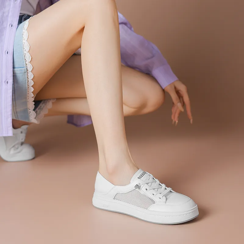 BOERDIQI Abrasion Resistant, Breathable, Lightweight Low Top Skateboard Shoes Women's White-3