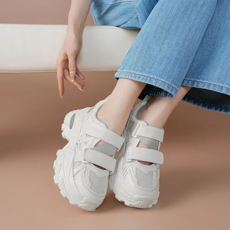 BOERDIQI Breathable Lightweight Height Increasing Low Top Chunky Sneakers Women's-3