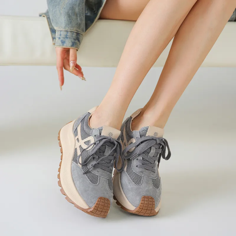 BOERDIQI German Army Trainers Breathable Lightweight Height Increasing Low Top Casual Shoes Women's-10