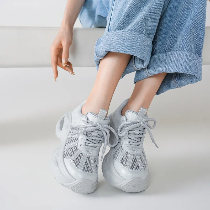 BOERDIQI Breathable Lightweight Height Increasing Low Top Chunky Sneakers Women's-3