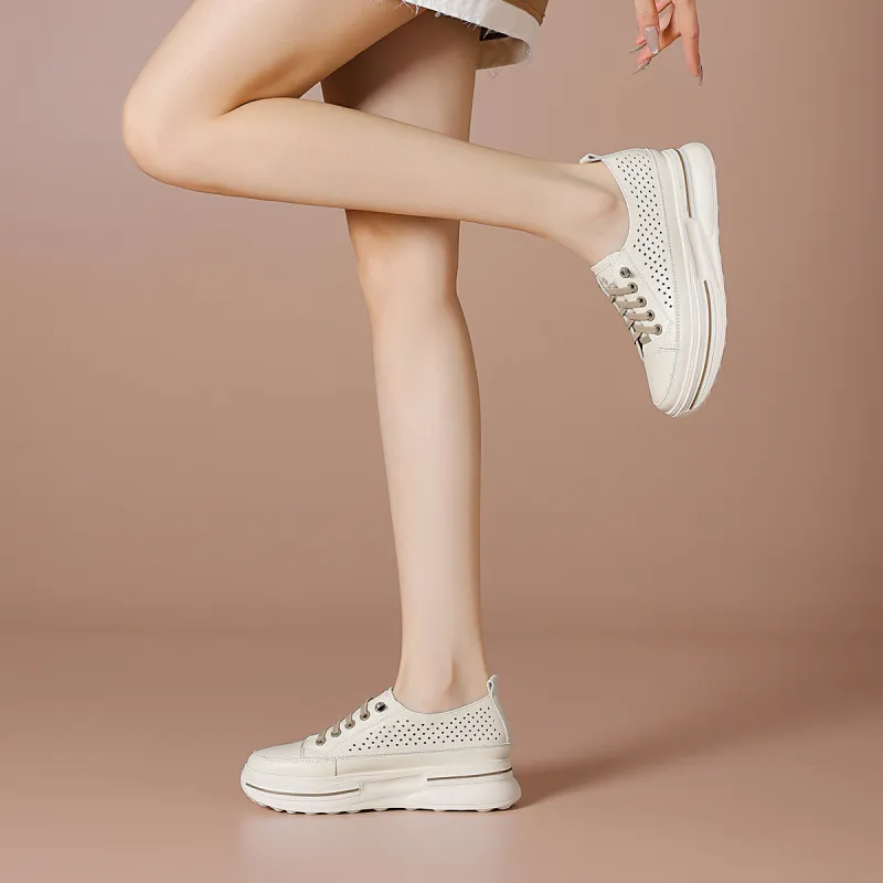 BOERDIQI Breathable Lightweight Height Increasing Low Top Casual Shoes Women's Beige Khaki-6