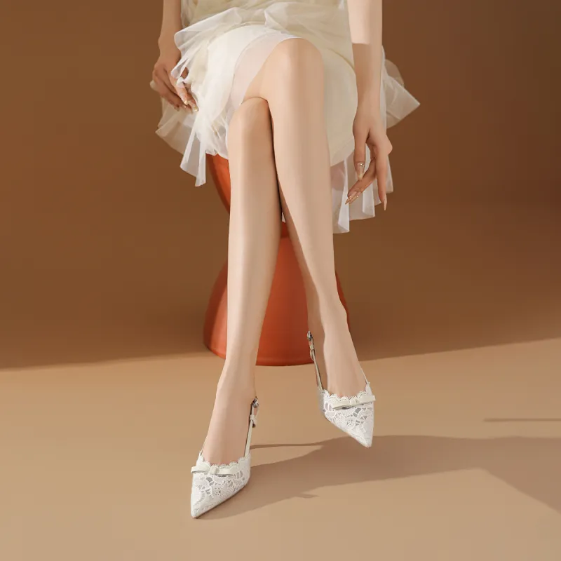 BOERDIQI Flared Heel High Heels 7.5cm Women's White-4