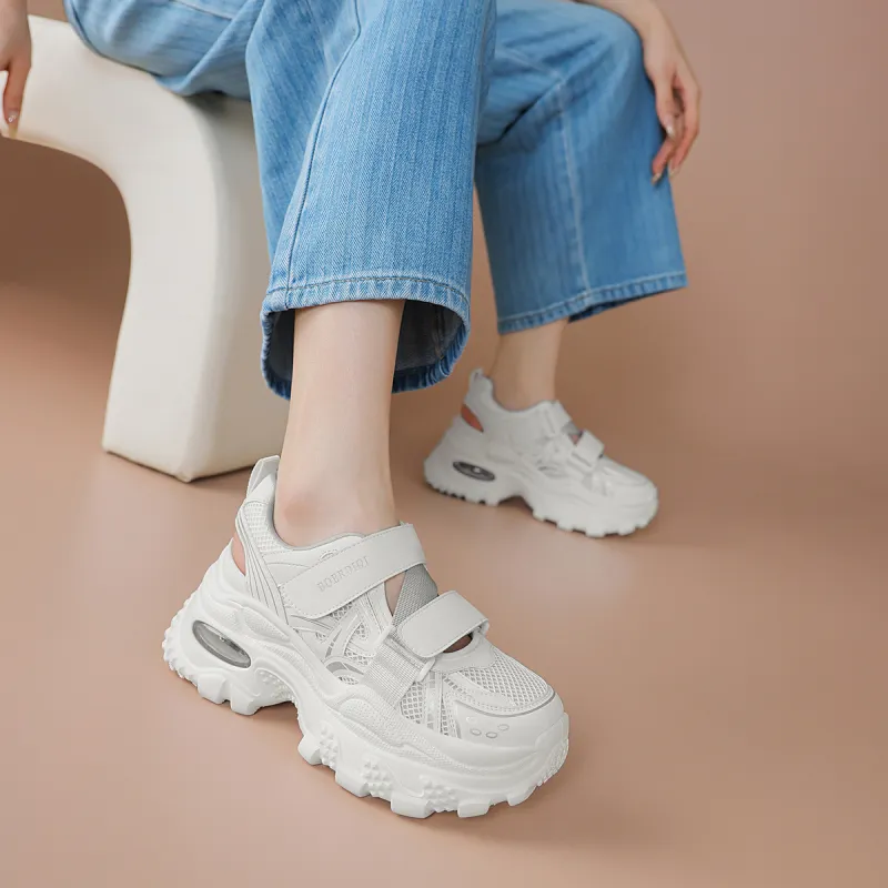 BOERDIQI Breathable Lightweight Height Increasing Low Top Chunky Sneakers Women's-4