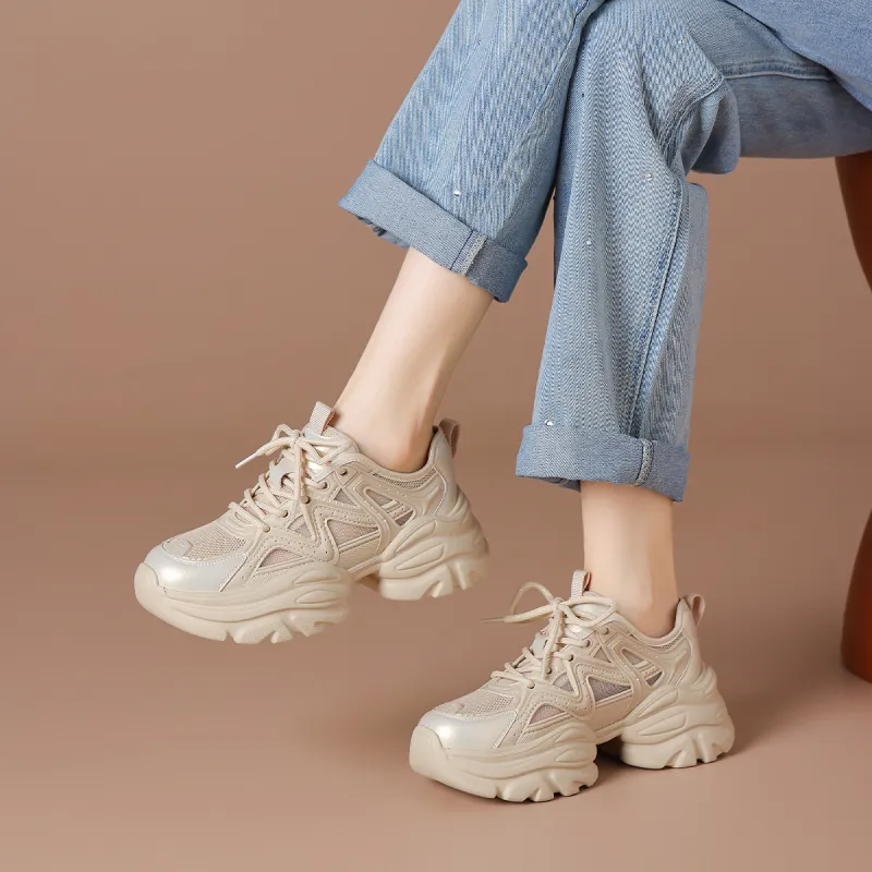 BOERDIQI Breathable Height Increase Low Top Chunky Sneakers Women's-6