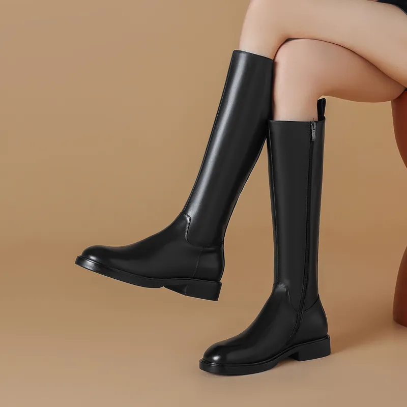 BOERDIQI Cavalier Boots Knee high Boots 3.1cm Women's Black-1