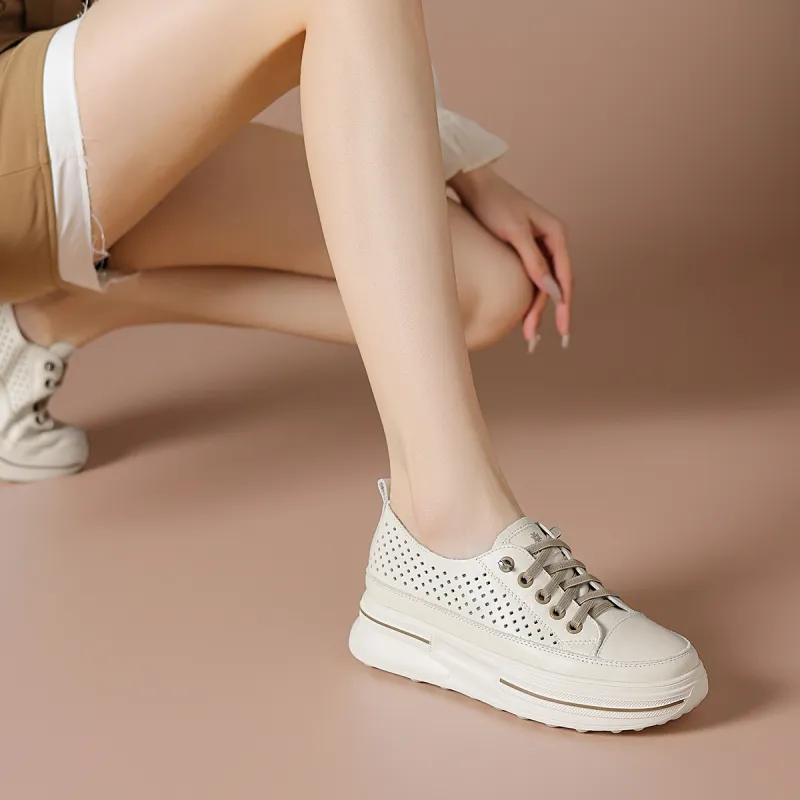 BOERDIQI Breathable Lightweight Height Increasing Low Top Casual Shoes Women's Beige Khaki-4
