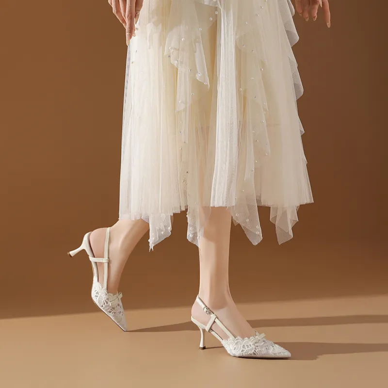 BOERDIQI Flared Heel High Heels 7.5cm Women's White-6