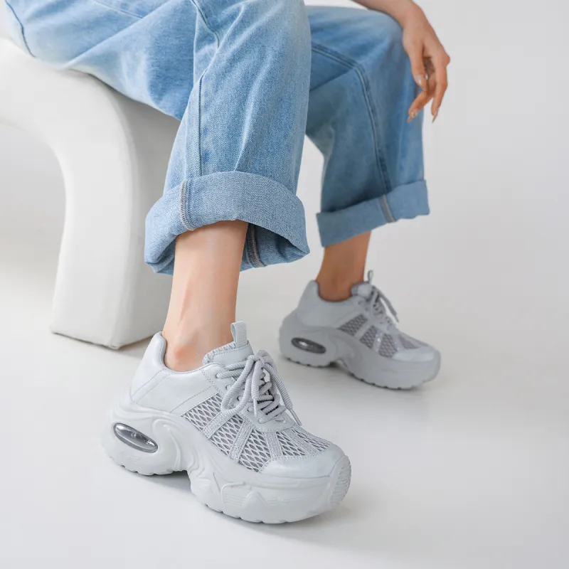 BOERDIQI Breathable Lightweight Height Increasing Low Top Chunky Sneakers Women's-4