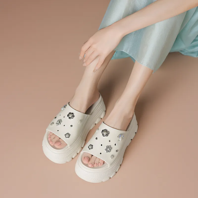BOERDIQI PU Polyurethane EVA Abrasion Resistant Slide Slippers Women's White-3