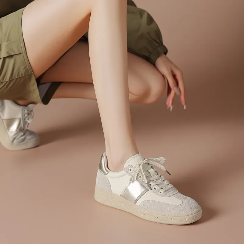 BOERDIQI German Army Trainers Wear resistant And Lightweight Low Top Skateboard Shoes Women's Beige Gold-5