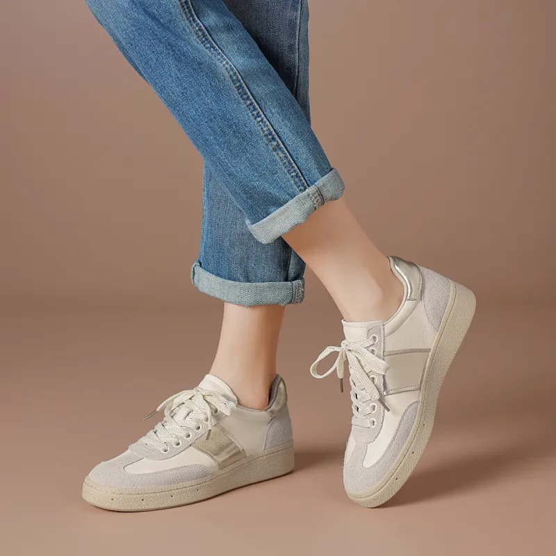 BOERDIQI German Army Trainers Wear resistant And Lightweight Low Top Skateboard Shoes Women's Beige Gold-3