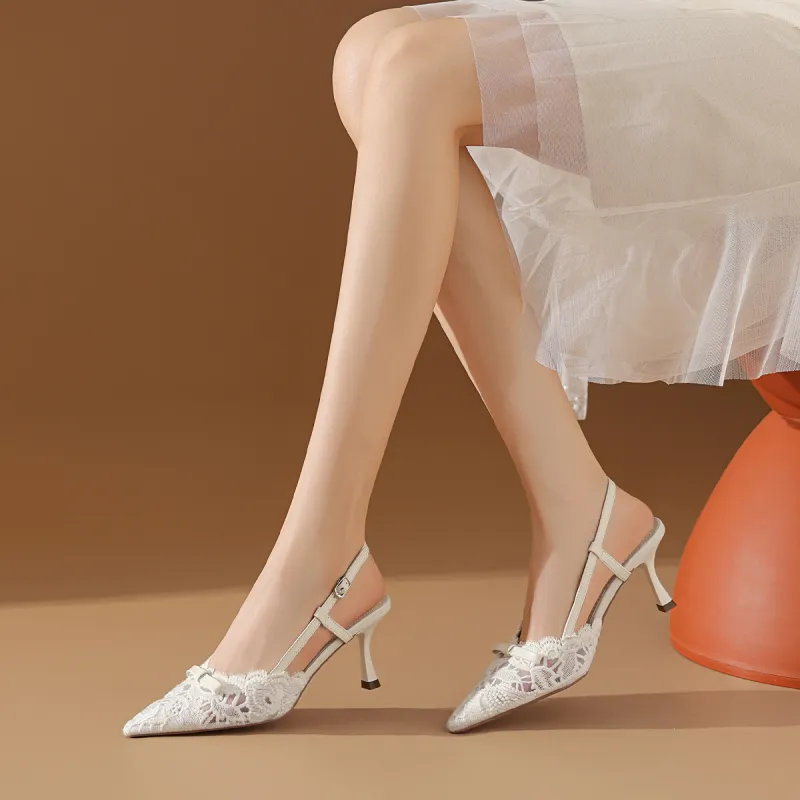 BOERDIQI Flared Heel High Heels 7.5cm Women's White-2