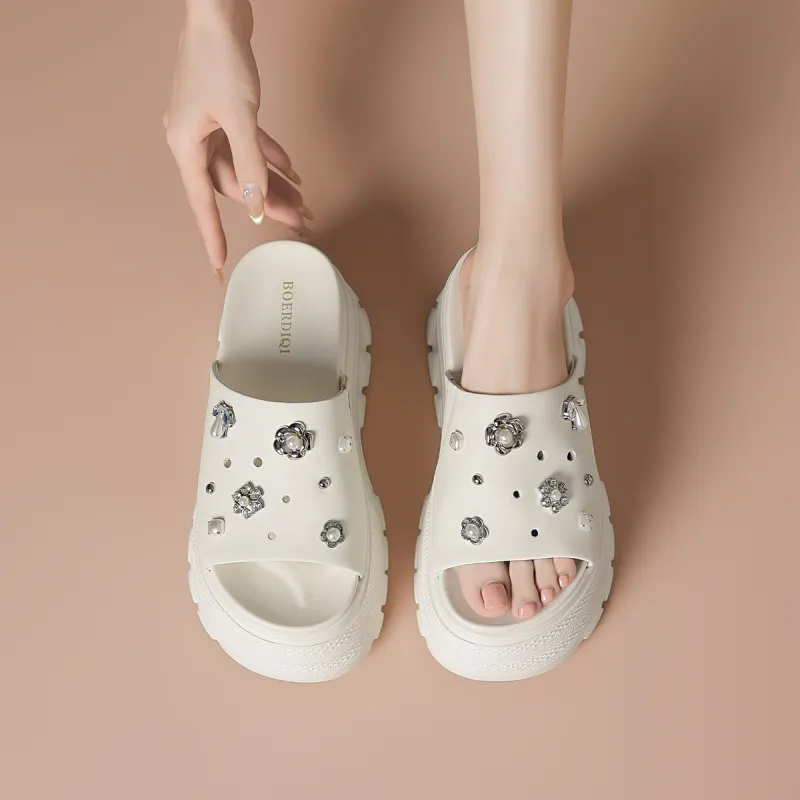 BOERDIQI PU Polyurethane EVA Abrasion Resistant Slide Slippers Women's White-5