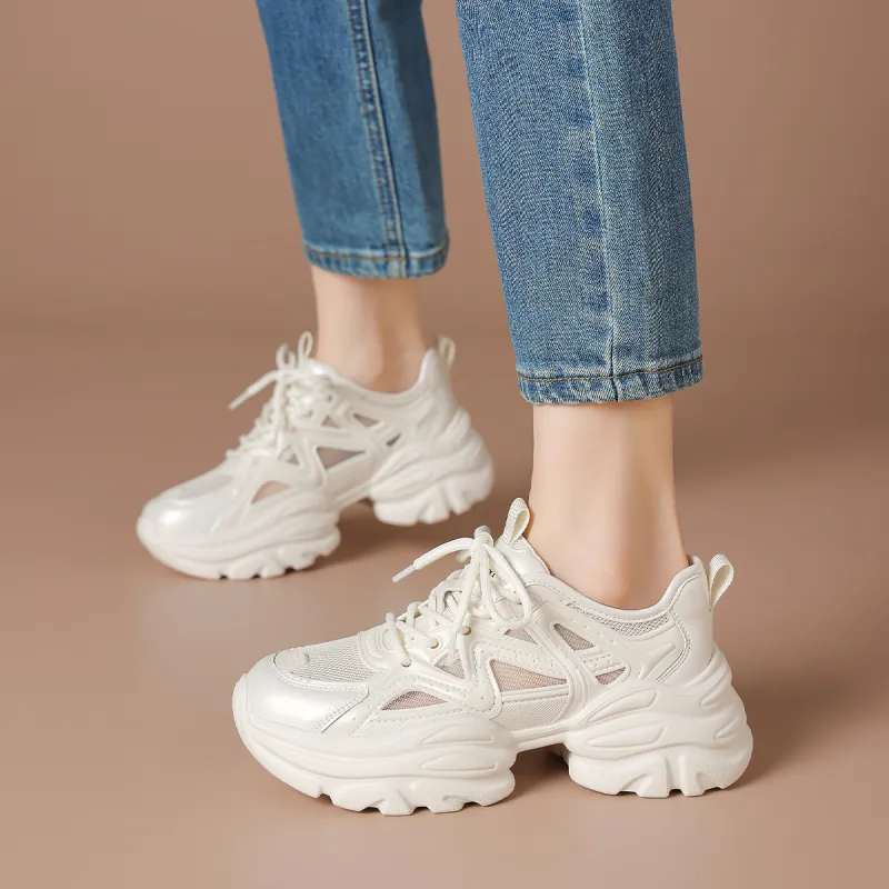 BOERDIQI Breathable Height Increase Low Top Chunky Sneakers Women's-2