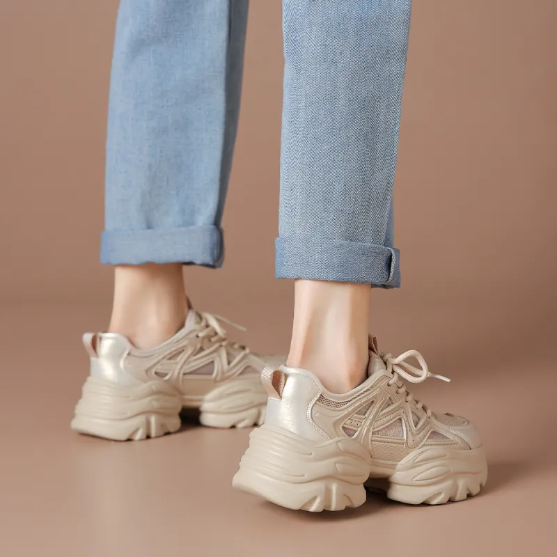BOERDIQI Breathable Height Increase Low Top Chunky Sneakers Women's-9