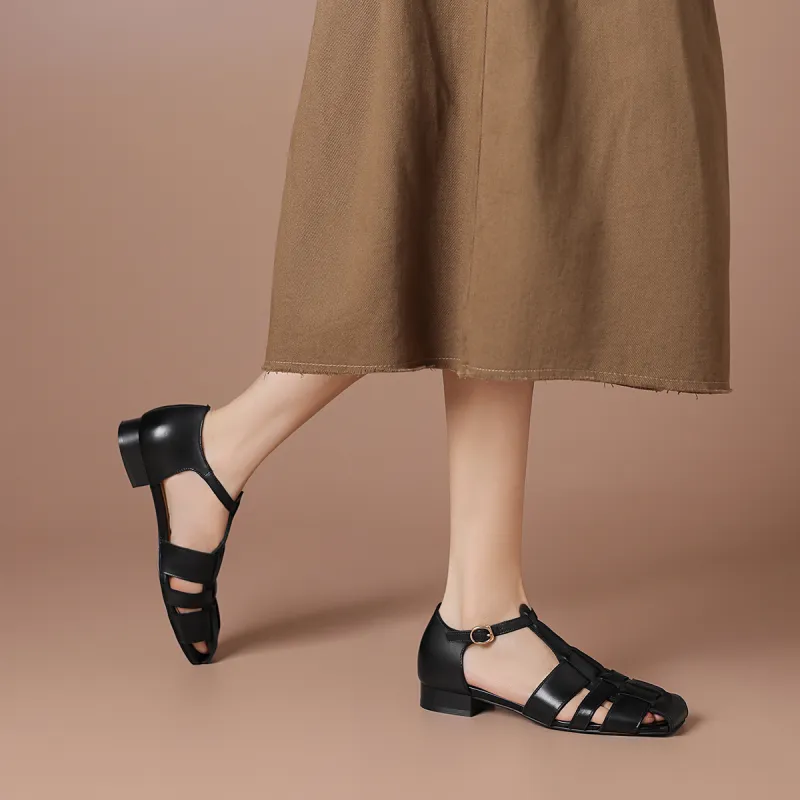 BOERDIQI Pig Cage Shoes Roman Sandals 2cm Women's Black-4