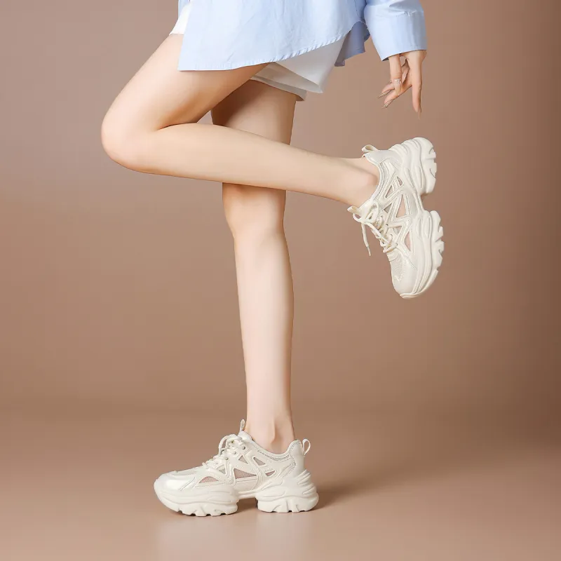 BOERDIQI Breathable Height Increase Low Top Chunky Sneakers Women's-3