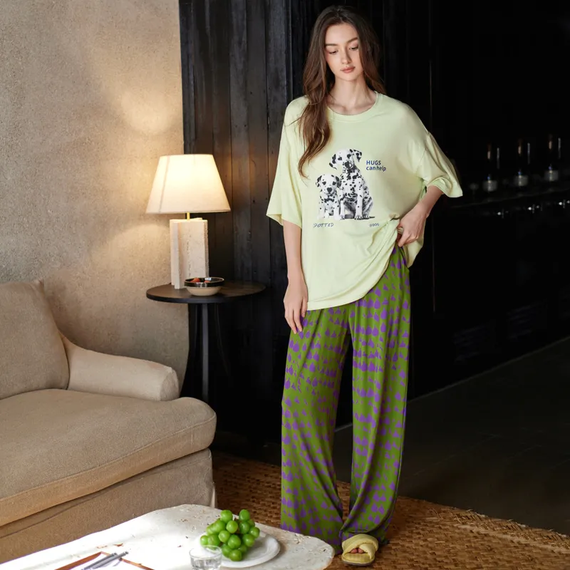 Meonsill Pajama Set Women's Lime Green-2